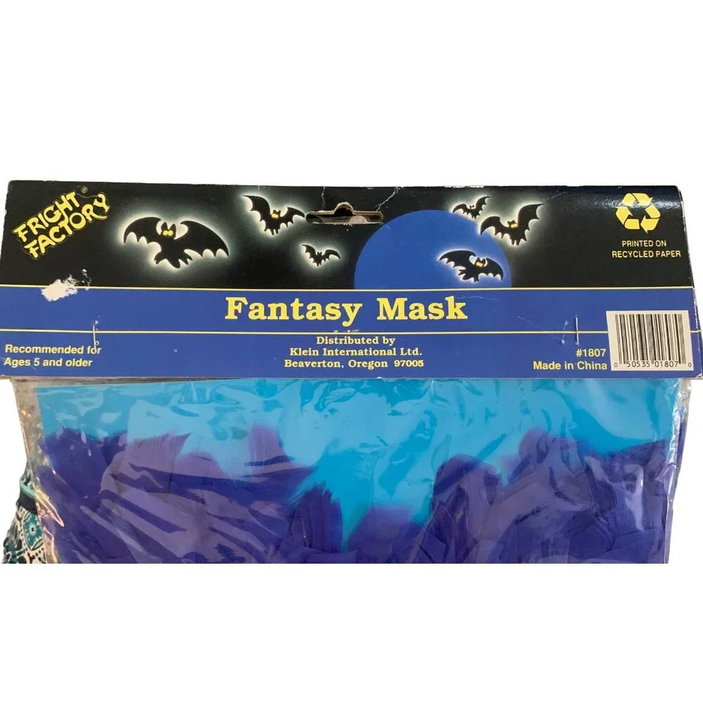 Fright Factory Fantasy Bird Mask Blue Feather Costume Halloween Mardi Gras